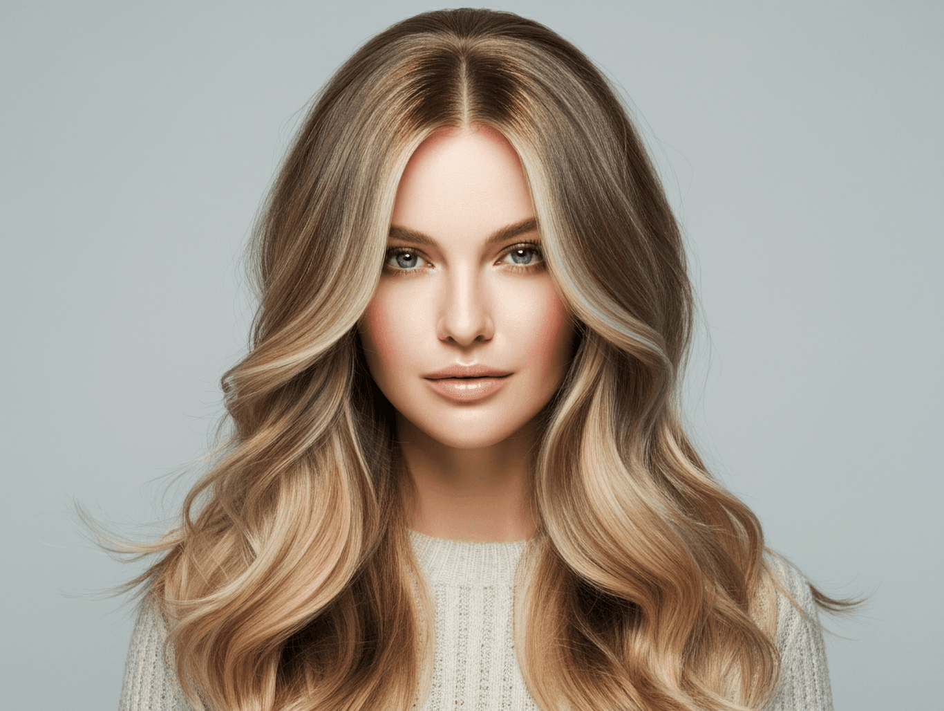 Soft, sun-kissed balayage on long blonde hair with voluminous waves – styled at Baileys Hairdressing in Grantham