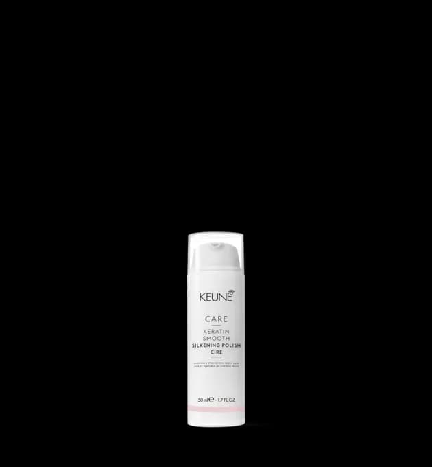 Keune Care Keratin Smooth Silkening Polish 50ml – smoothing serum for silky, frizz-free hair, available at Baileys Hairdressing