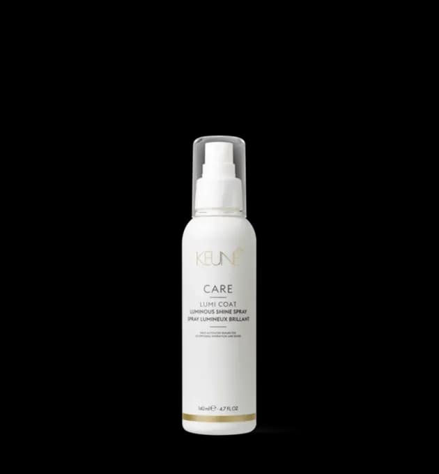 Keune Care Lumi Coat Luminous Shine Spray 140ml – lightweight spray that enhances shine and protects hair from heat, leaving it smooth, glossy, and healthy-looking, available at Baileys Hairdressing