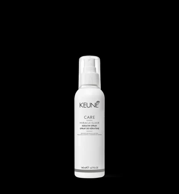 Keune Care Miracle Elixir Keratin Spray 140ml – deeply nourishing keratin spray that strengthens and restores damaged hair, leaving it soft, smooth, and resilient, available at Baileys Hairdressing