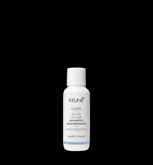 Keune Care Silver Savior Shampoo 80ml Travel Size – violet-pigmented shampoo to neutralise yellow tones in blonde, silver, or grey hair, available at Baileys Hairdressing
