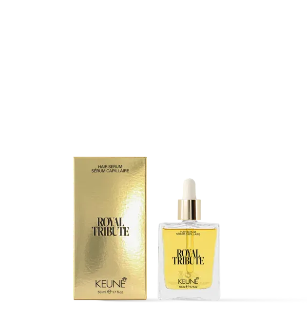 Keune Care The Royal Tribute Serum 50ml – luxurious hair serum with intense shine and nourishment, includes gold box packaging